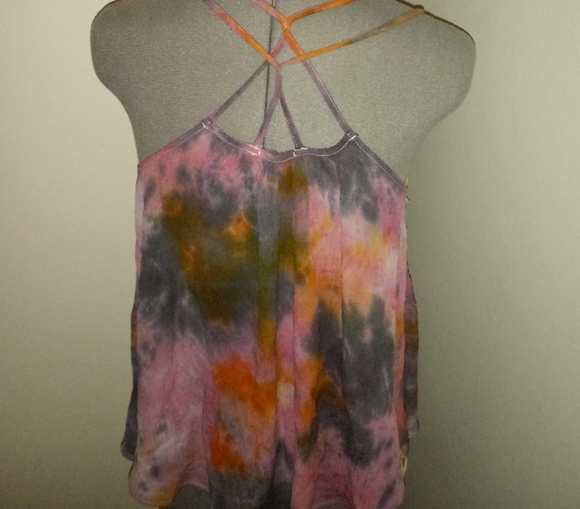Tie Dye Blouse, Tie Dye Cross Back Blouse, Pink Gray Yellow Tie Dye Tank - Picture 2 of 12